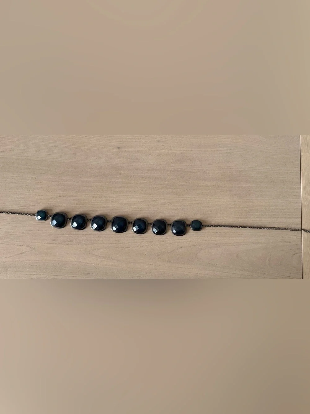 New York & Company - Chunky Gunmetal Necklace with Sapphire Blue Faceted Stones